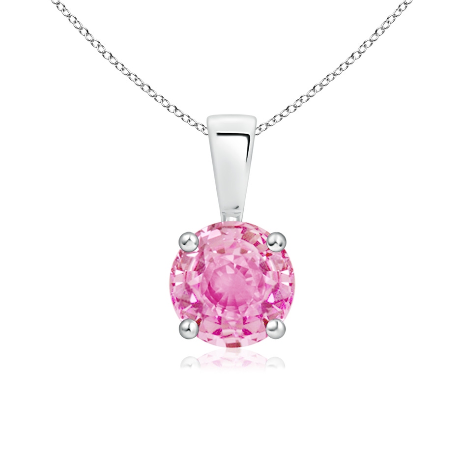 6mm A Classic Prong-Set Round Pink Sapphire Solitaire Pendant in White Gold 