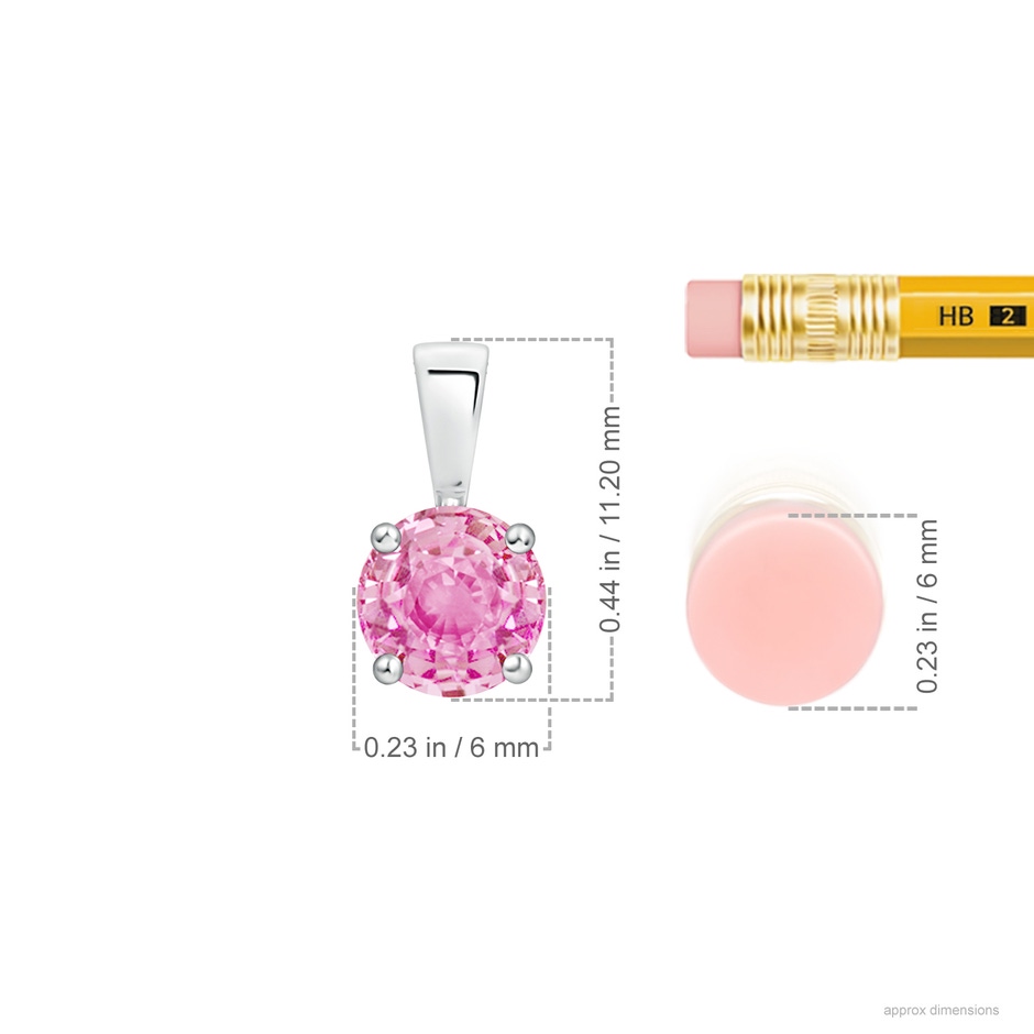 6mm A Classic Prong-Set Round Pink Sapphire Solitaire Pendant in White Gold ruler