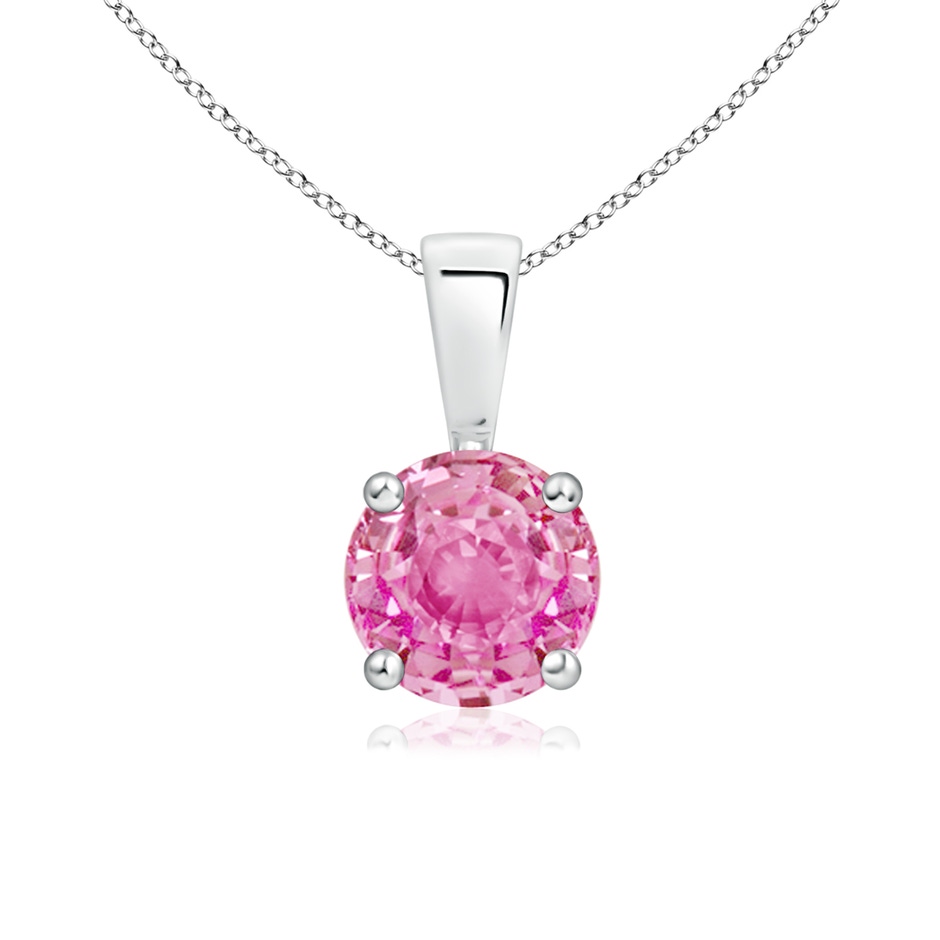 6mm AA Classic Prong-Set Round Pink Sapphire Solitaire Pendant in White Gold 