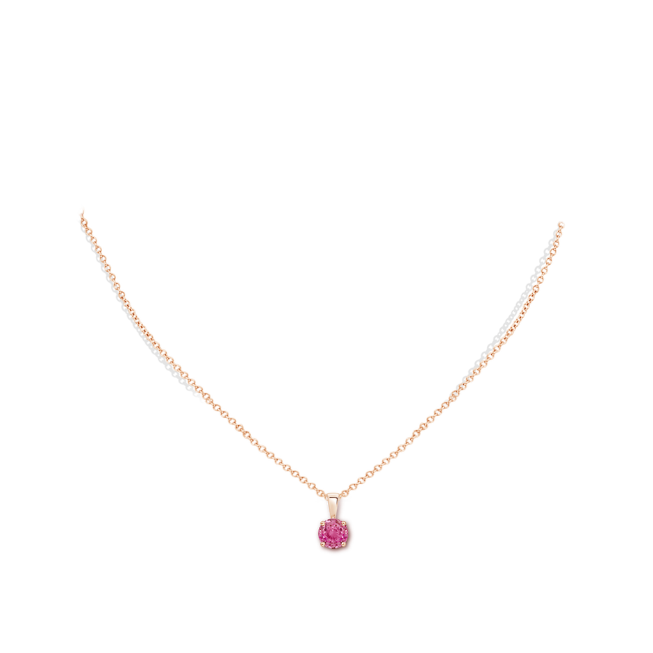 6mm AAA Classic Prong-Set Round Pink Sapphire Solitaire Pendant in Rose Gold pen