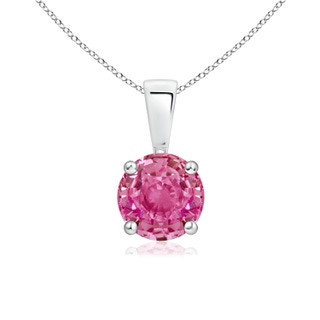 6mm AAA Classic Round Pink Sapphire Solitaire Pendant in White Gold