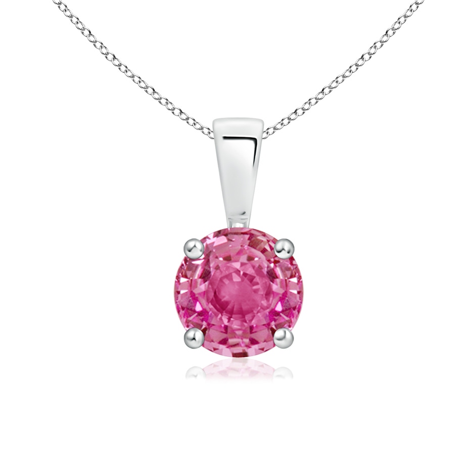6mm AAA Classic Prong-Set Round Pink Sapphire Solitaire Pendant in White Gold 