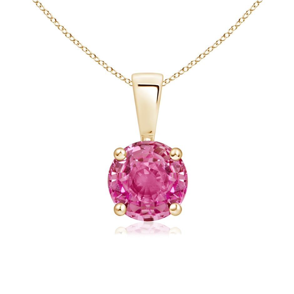 6mm AAA Classic Prong-Set Round Pink Sapphire Solitaire Pendant in Yellow Gold 