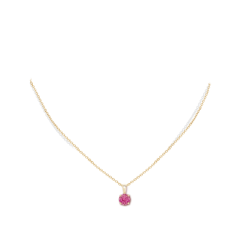 6mm AAA Classic Prong-Set Round Pink Sapphire Solitaire Pendant in Yellow Gold pen