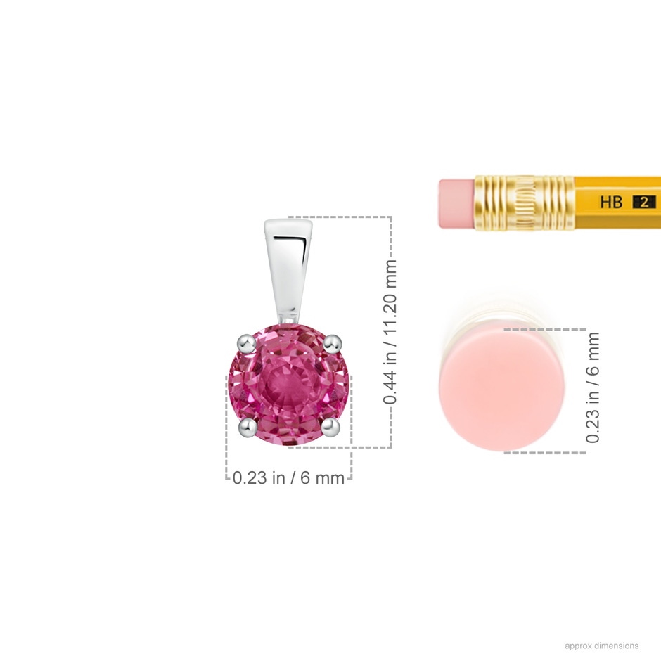 6mm AAAA Classic Prong-Set Round Pink Sapphire Solitaire Pendant in P950 Platinum ruler