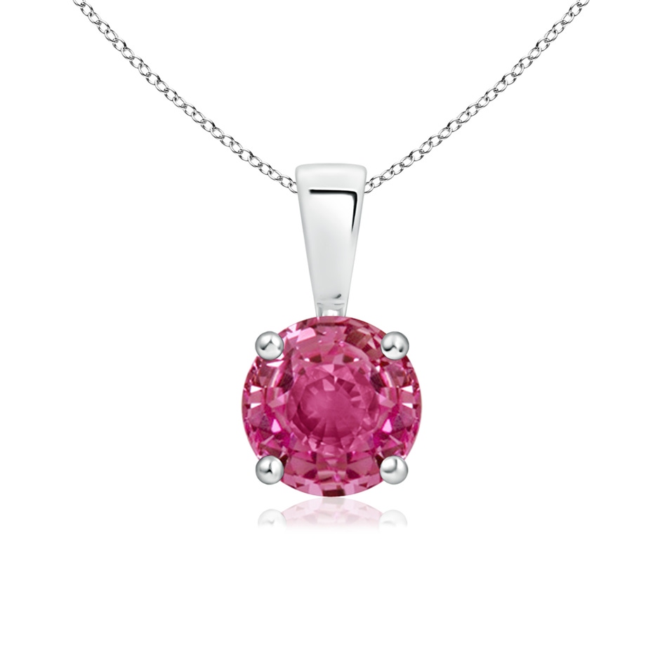 6mm AAAA Classic Prong-Set Round Pink Sapphire Solitaire Pendant in White Gold 