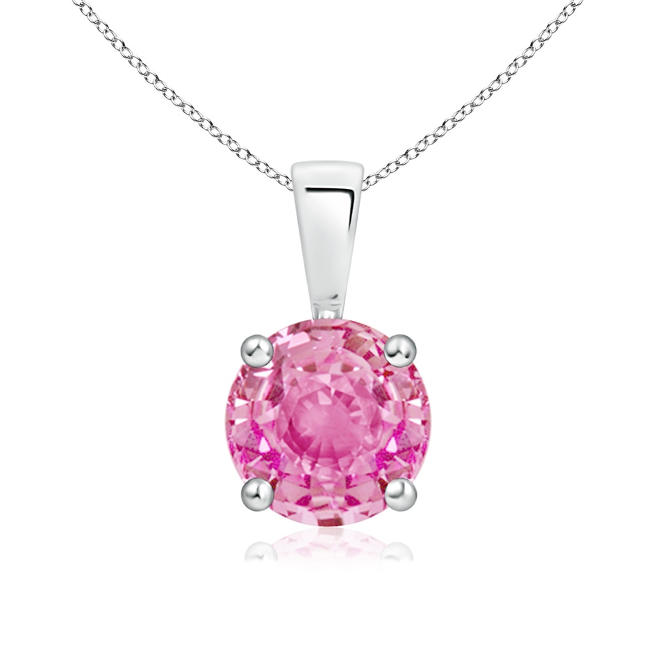 7mm AA Classic Prong-Set Round Pink Sapphire Solitaire Pendant in 18K White Gold 