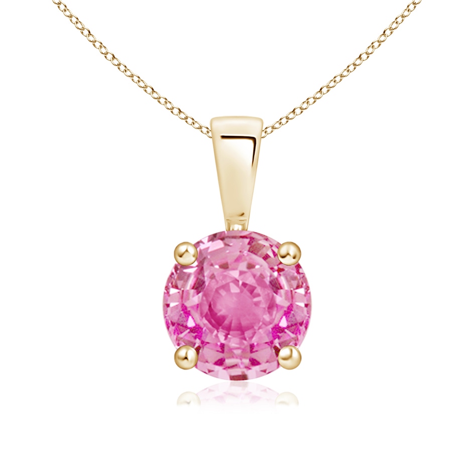 7mm AA Classic Prong-Set Round Pink Sapphire Solitaire Pendant in Yellow Gold 