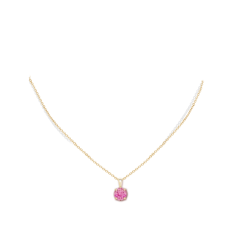 7mm AA Classic Prong-Set Round Pink Sapphire Solitaire Pendant in Yellow Gold pen