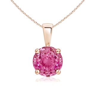 7mm AAA Classic Round Pink Sapphire Solitaire Pendant in Rose Gold