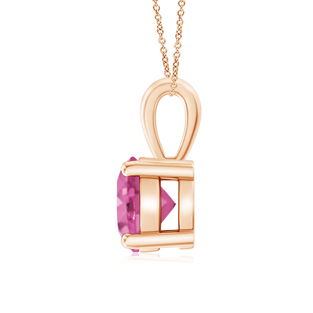 7mm AAA Classic Round Pink Sapphire Solitaire Pendant in Rose Gold Side 1