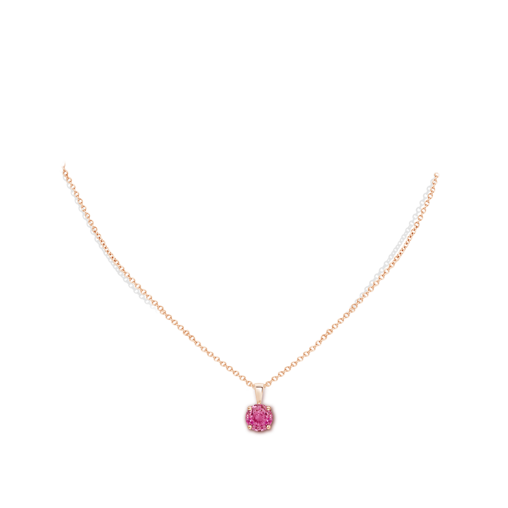 7mm AAA Classic Round Pink Sapphire Solitaire Pendant in Rose Gold Body-Neck
