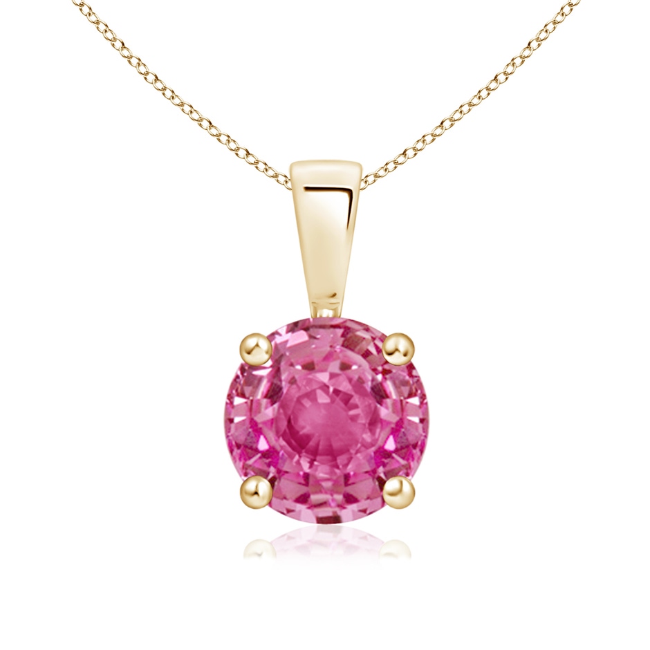 7mm AAA Classic Prong-Set Round Pink Sapphire Solitaire Pendant in Yellow Gold 