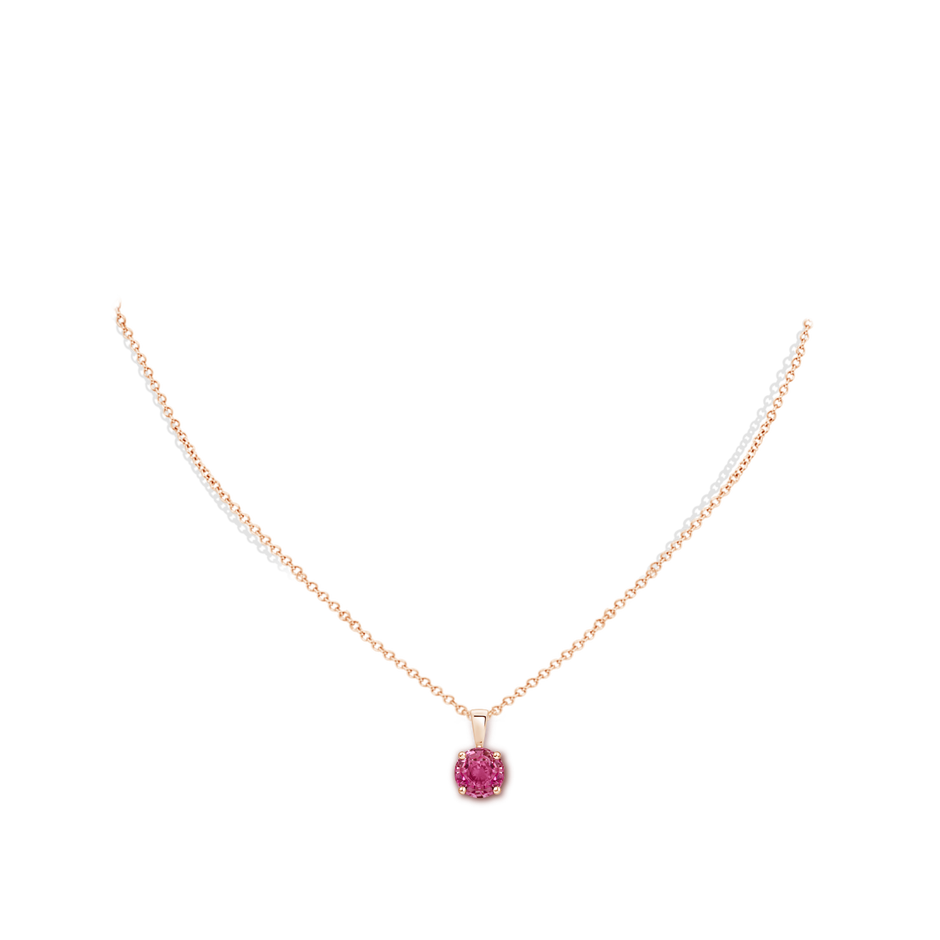 7mm AAAA Classic Prong-Set Round Pink Sapphire Solitaire Pendant in 18K Rose Gold pen