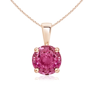 7mm AAAA Classic Round Pink Sapphire Solitaire Pendant in Rose Gold