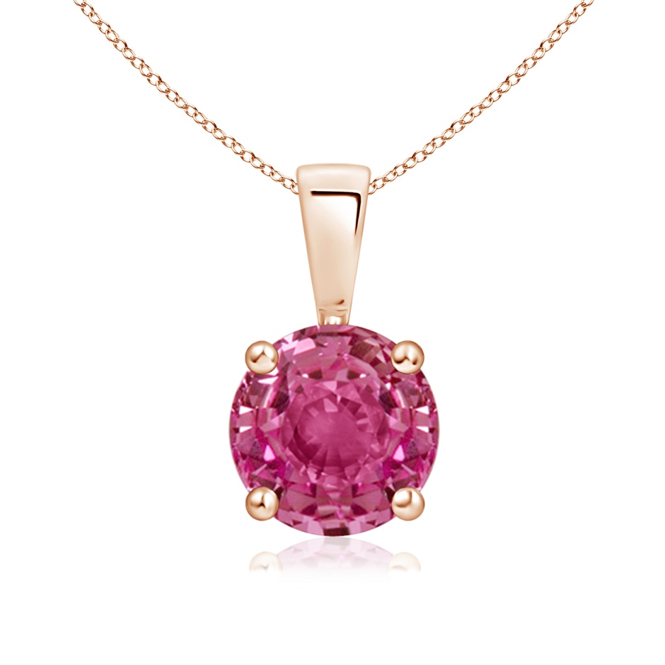 7mm AAAA Classic Prong-Set Round Pink Sapphire Solitaire Pendant in Rose Gold 