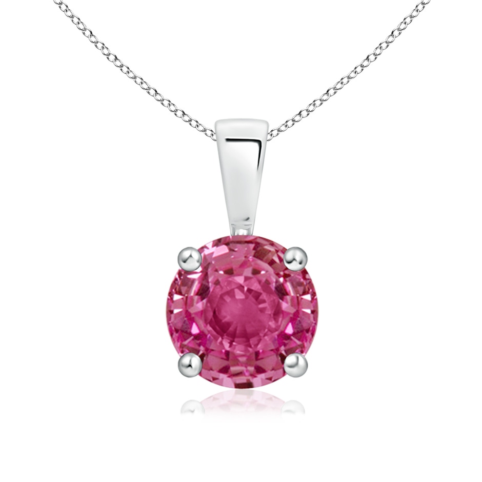 7mm AAAA Classic Prong-Set Round Pink Sapphire Solitaire Pendant in S999 Silver 