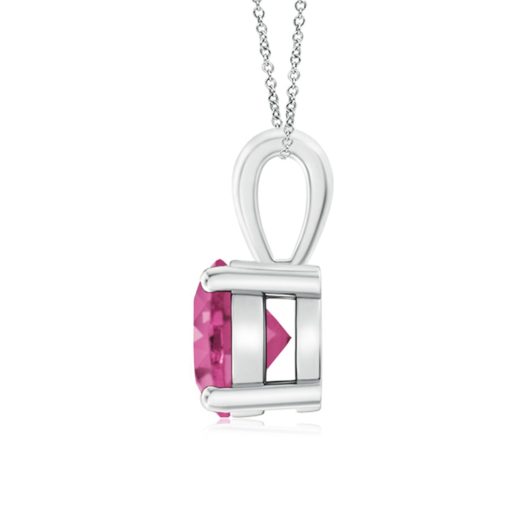 7mm AAAA Classic Round Pink Sapphire Solitaire Pendant in White Gold Side 1