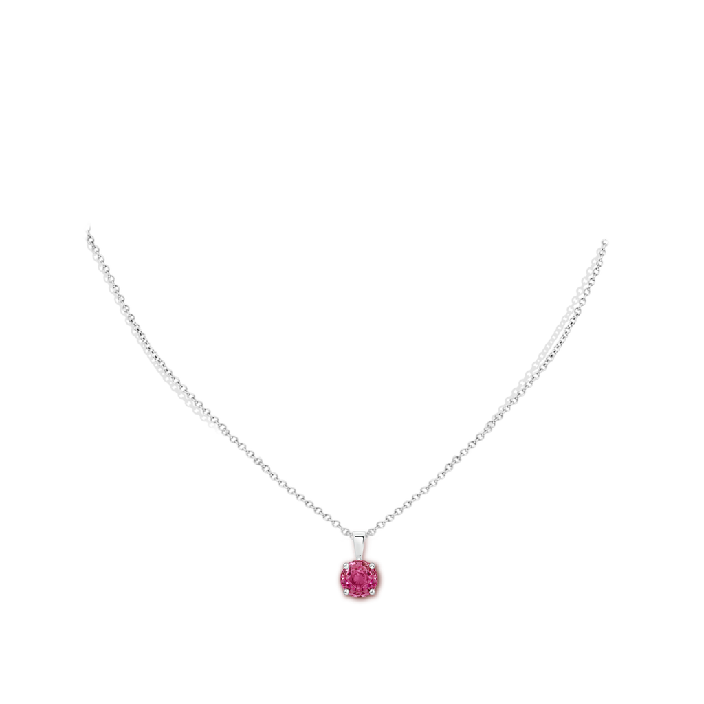 7mm AAAA Classic Round Pink Sapphire Solitaire Pendant in White Gold Body-Neck