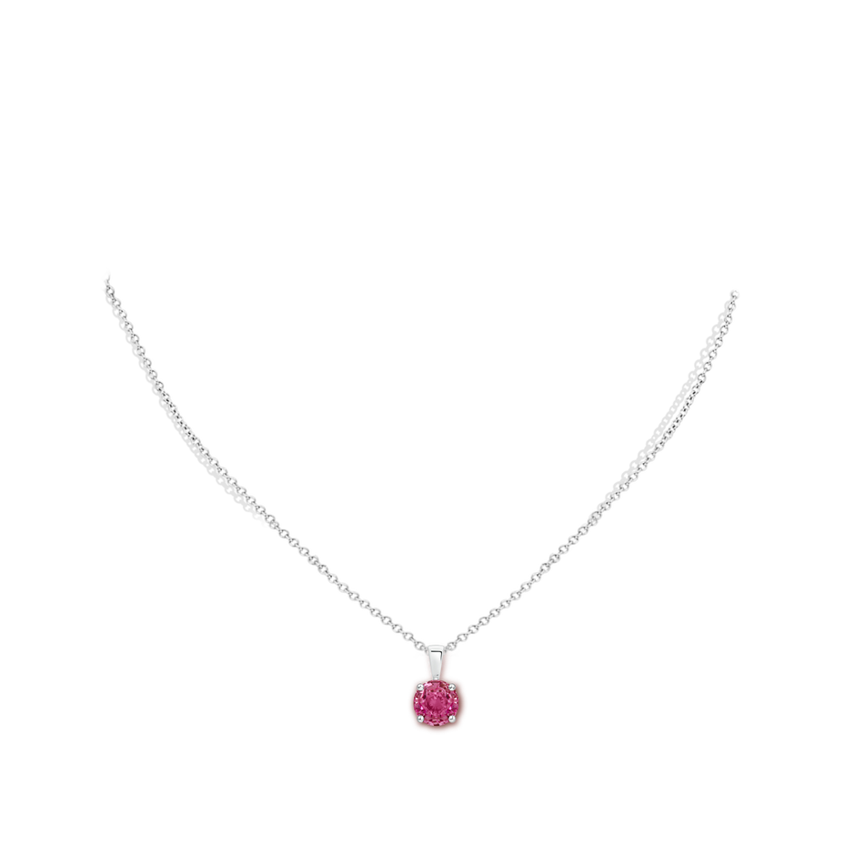 7mm AAAA Classic Round Pink Sapphire Solitaire Pendant in White Gold body-neck