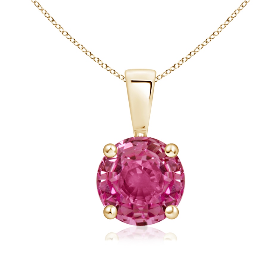 7mm AAAA Classic Prong-Set Round Pink Sapphire Solitaire Pendant in Yellow Gold 