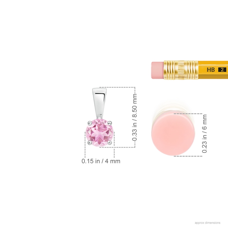 4mm A Classic Round Pink Tourmaline Solitaire Pendant in S999 Silver ruler