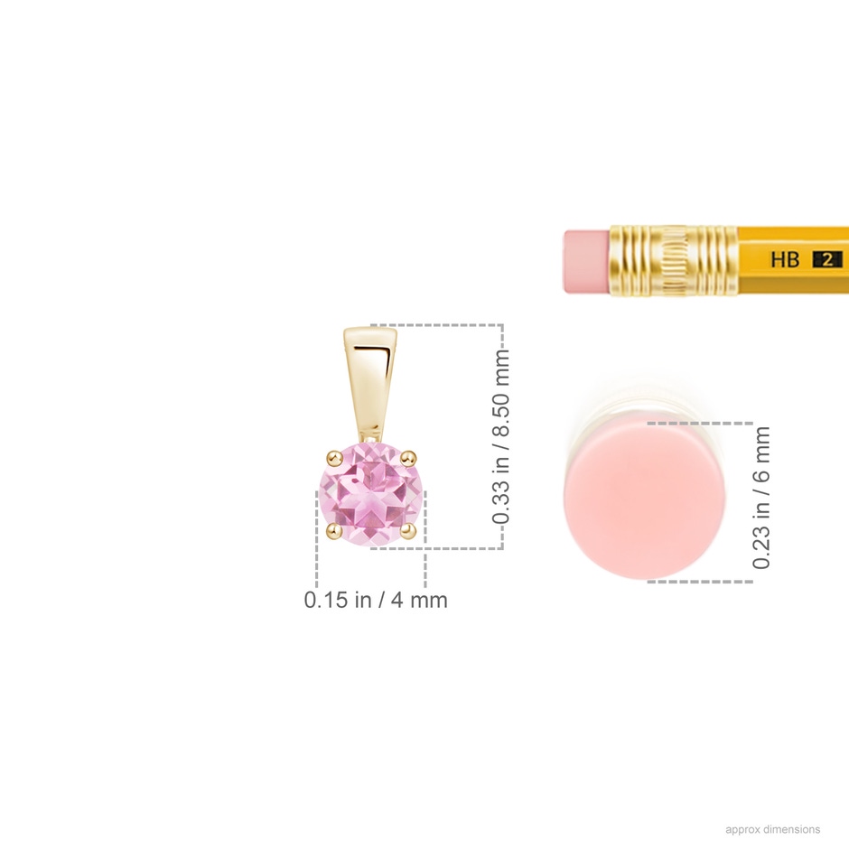 4mm A Classic Round Pink Tourmaline Solitaire Pendant in Yellow Gold ruler