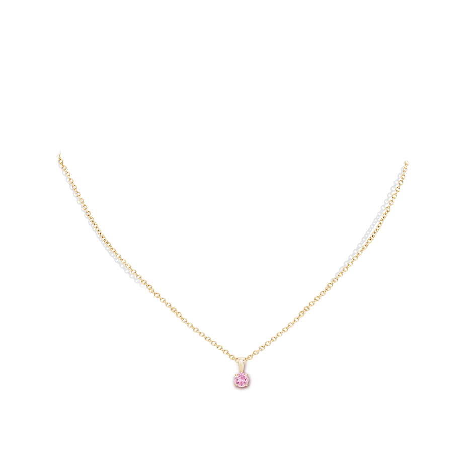 4mm A Classic Round Pink Tourmaline Solitaire Pendant in Yellow Gold pen