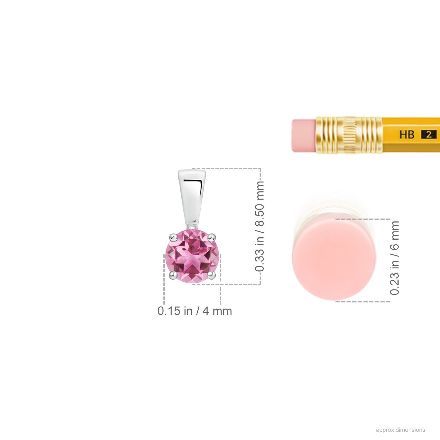 4mm AAA Classic Round Pink Tourmaline Solitaire Pendant in P950 Platinum - ruler