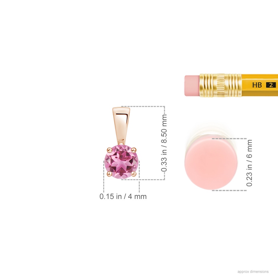4mm AAA Classic Round Pink Tourmaline Solitaire Pendant in Rose Gold ruler