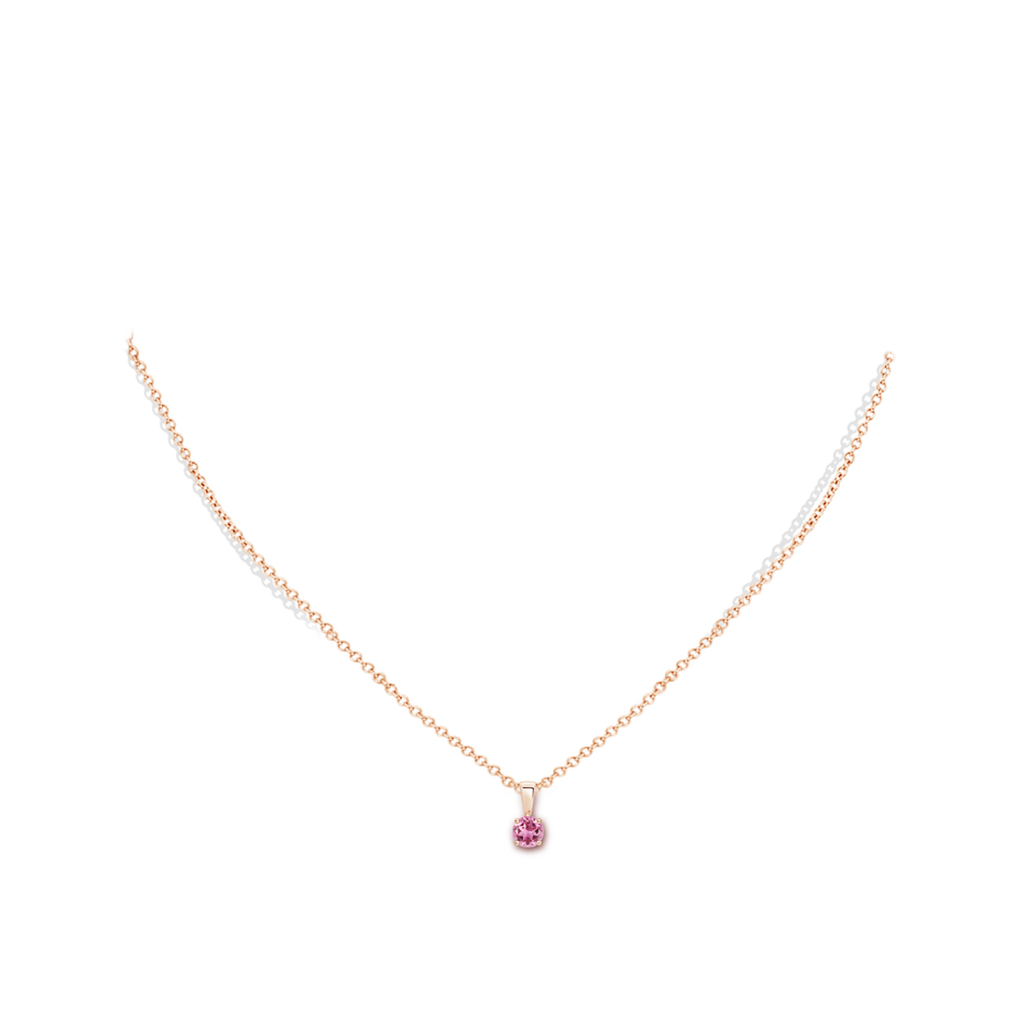 4mm AAA Classic Round Pink Tourmaline Solitaire Pendant in Rose Gold pen