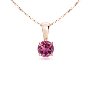 4mm AAAA Classic Round Pink Tourmaline Solitaire Pendant in Rose Gold