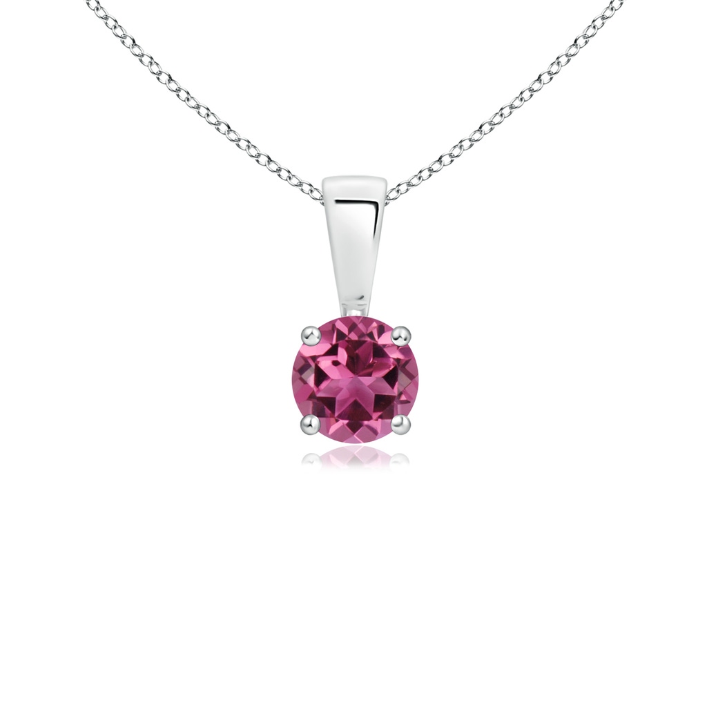 4mm AAAA Classic Round Pink Tourmaline Solitaire Pendant in S999 Silver