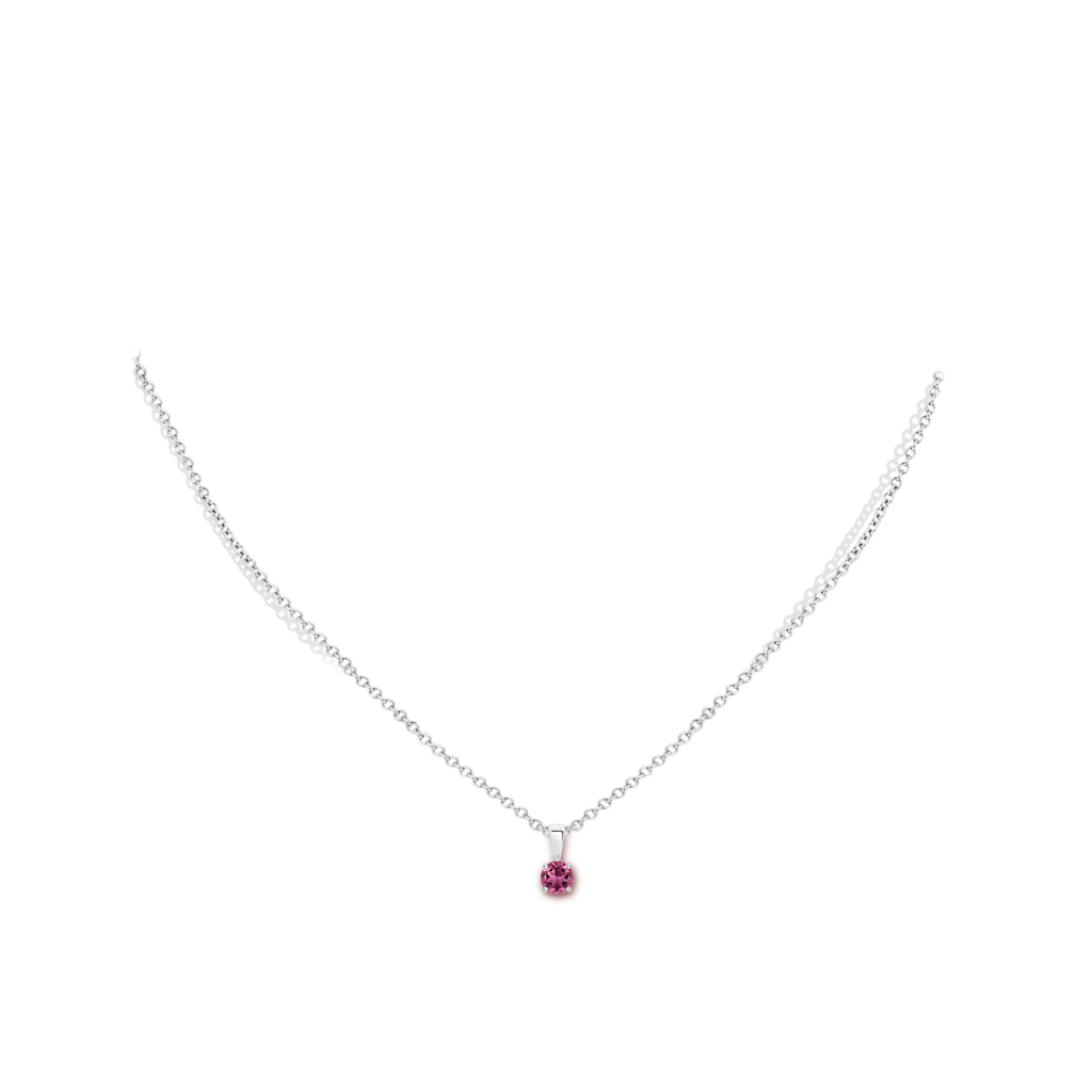 4mm AAAA Classic Round Pink Tourmaline Solitaire Pendant in S999 Silver Body-Neck