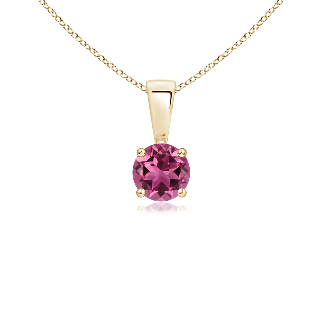 4mm AAAA Classic Round Pink Tourmaline Solitaire Pendant in Yellow Gold