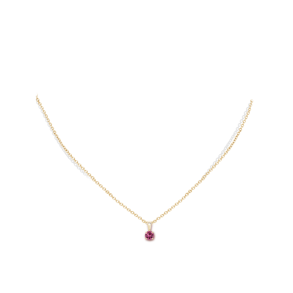 4mm AAAA Classic Round Pink Tourmaline Solitaire Pendant in Yellow Gold pen