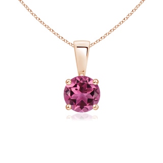 5mm AAAA Classic Round Pink Tourmaline Solitaire Pendant in Rose Gold