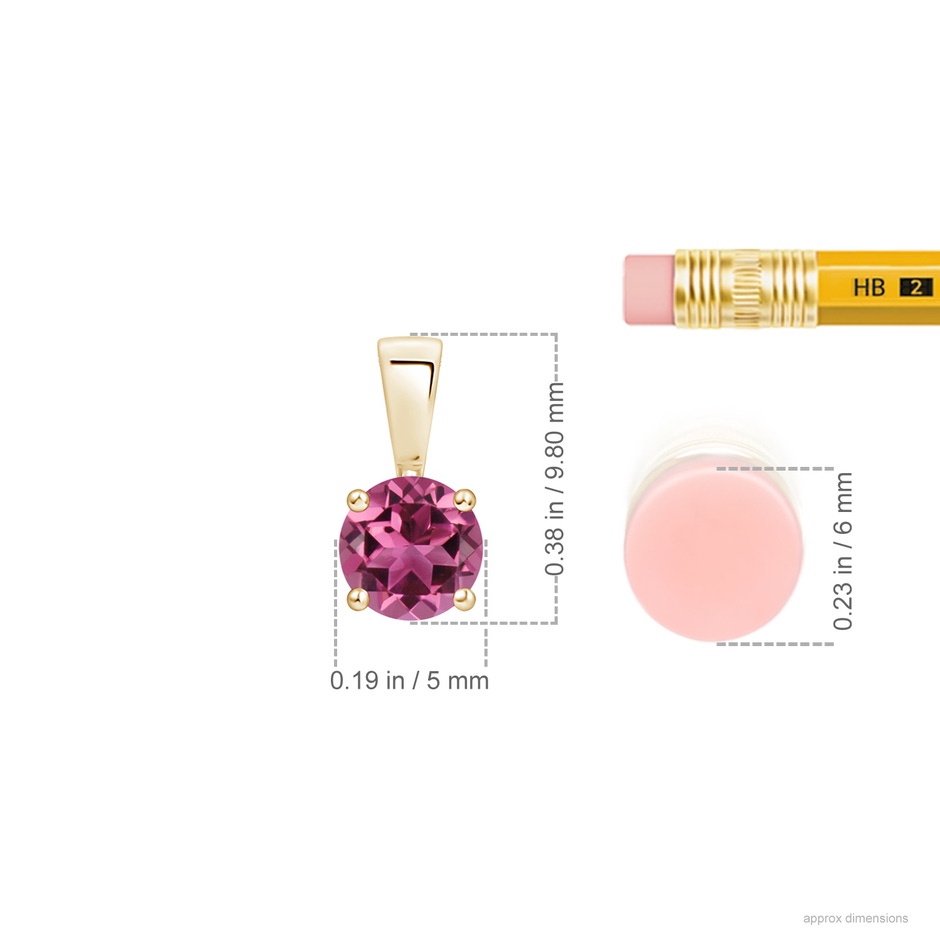 5mm AAAA Classic Round Pink Tourmaline Solitaire Pendant in Yellow Gold ruler