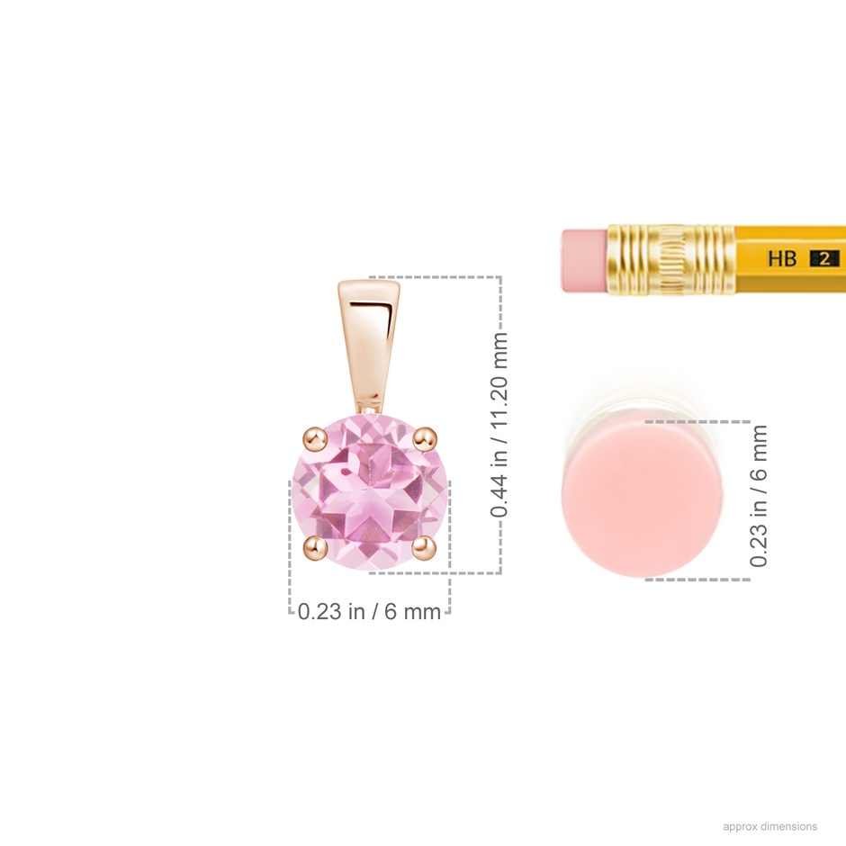 6mm A Classic Round Pink Tourmaline Solitaire Pendant in Rose Gold ruler
