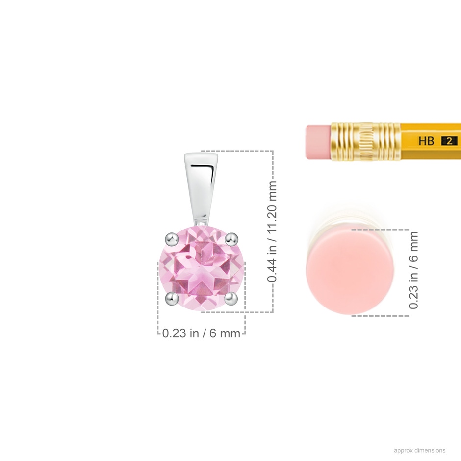 6mm A Classic Round Pink Tourmaline Solitaire Pendant in White Gold ruler