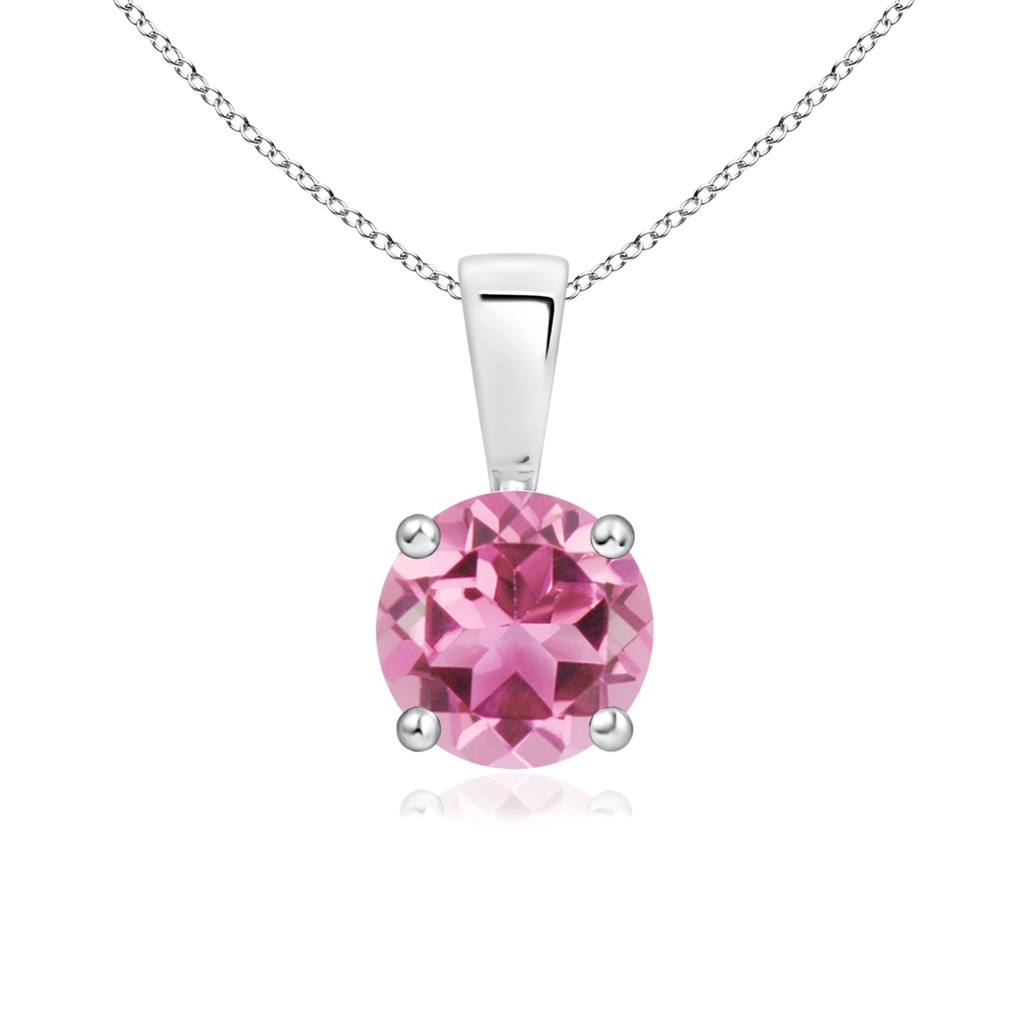 6mm AAA Classic Round Pink Tourmaline Solitaire Pendant in White Gold