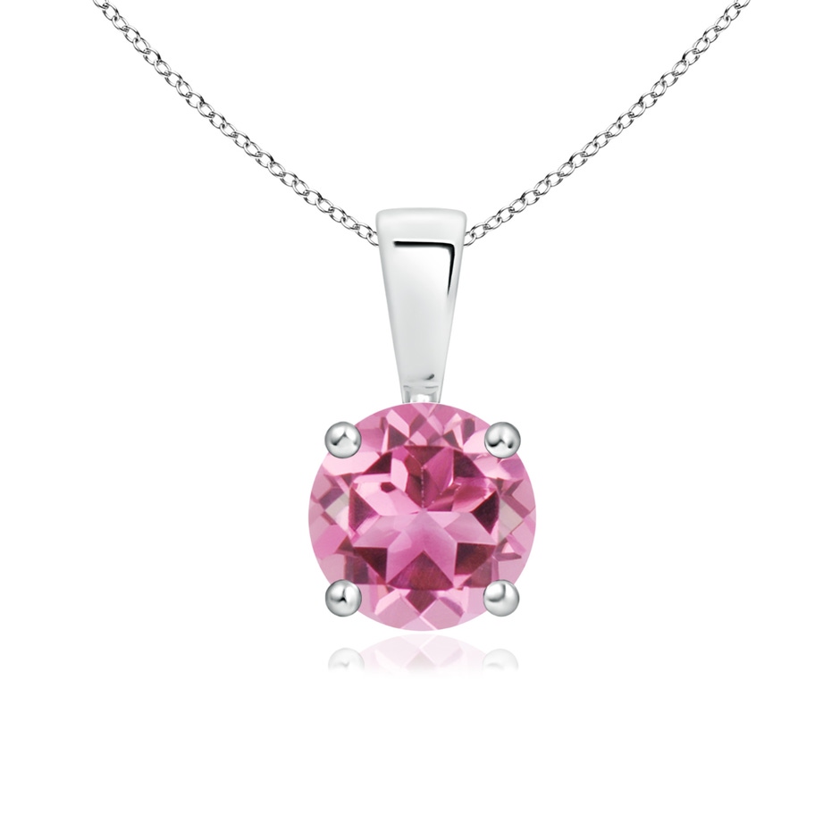 6mm AAA Classic Round Pink Tourmaline Solitaire Pendant in White Gold 