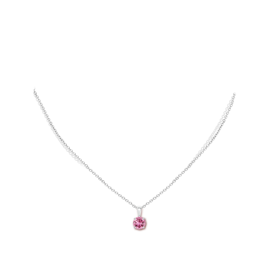 6mm AAA Classic Round Pink Tourmaline Solitaire Pendant in White Gold body-neck