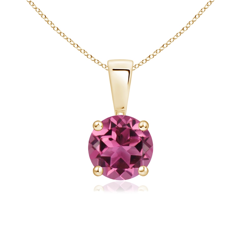 6mm AAAA Classic Round Pink Tourmaline Solitaire Pendant in Yellow Gold 