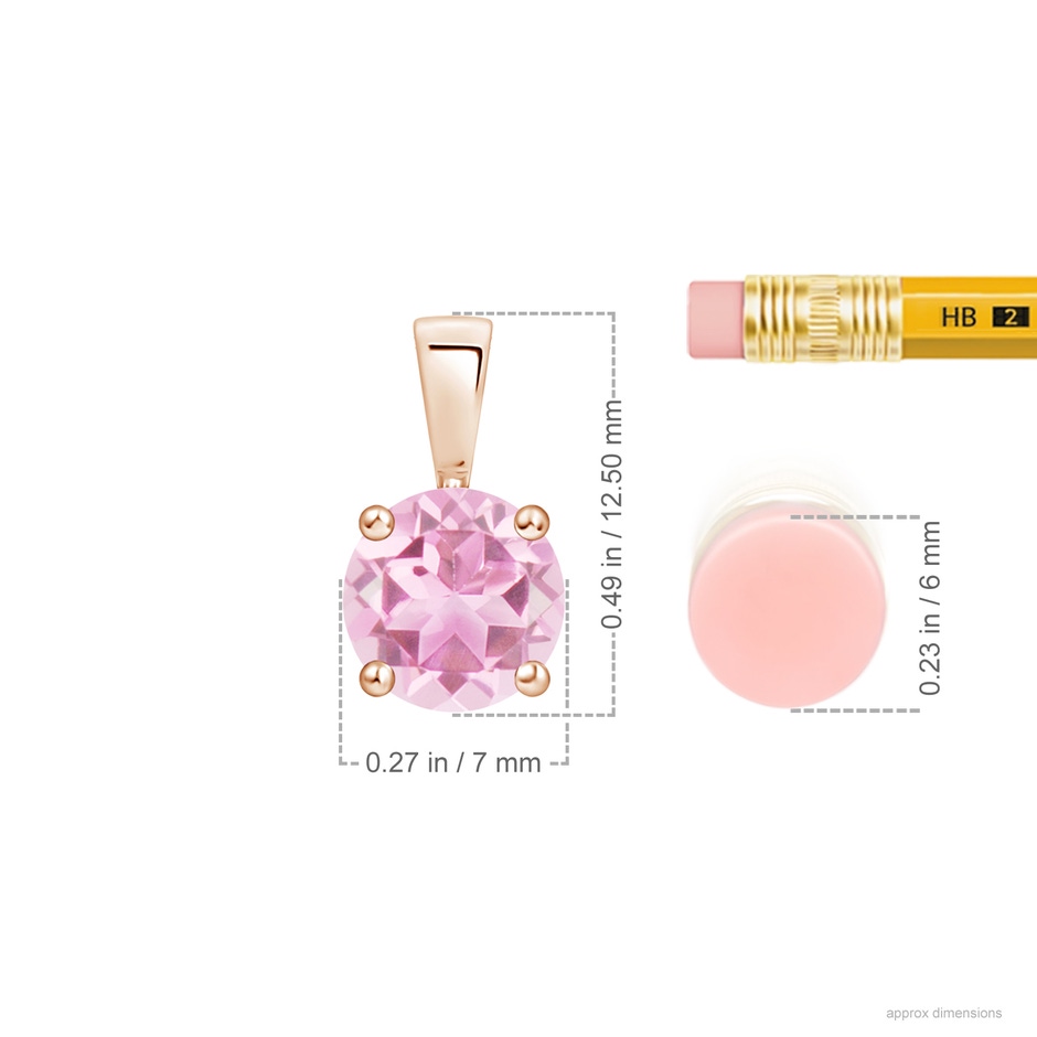 7mm A Classic Round Pink Tourmaline Solitaire Pendant in Rose Gold ruler