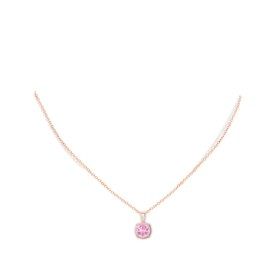 7mm A Classic Round Pink Tourmaline Solitaire Pendant in Rose Gold pen