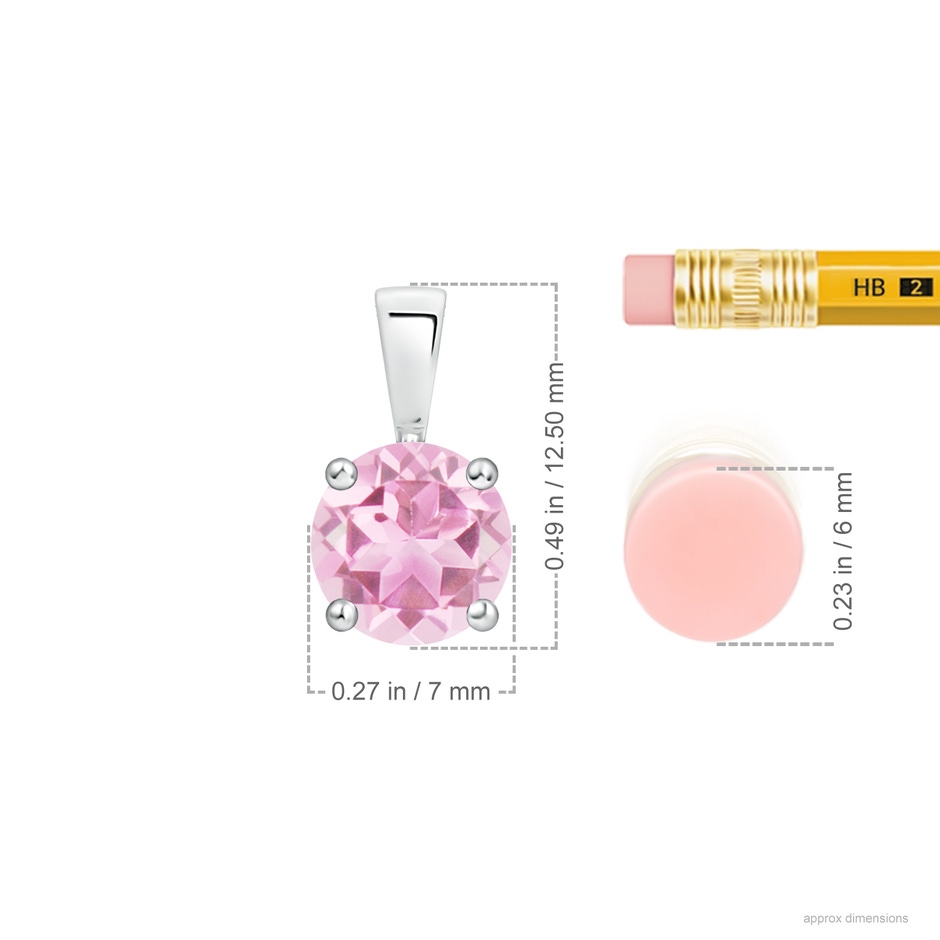 7mm A Classic Round Pink Tourmaline Solitaire Pendant in White Gold ruler
