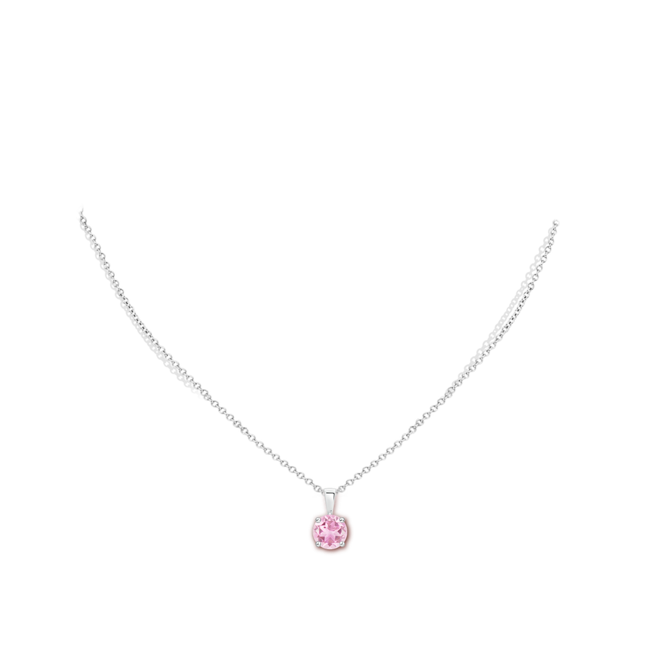 7mm A Classic Round Pink Tourmaline Solitaire Pendant in White Gold pen