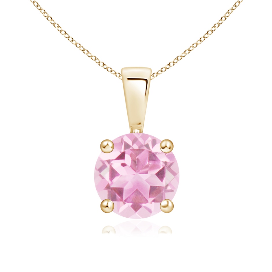 7mm A Classic Round Pink Tourmaline Solitaire Pendant in Yellow Gold 