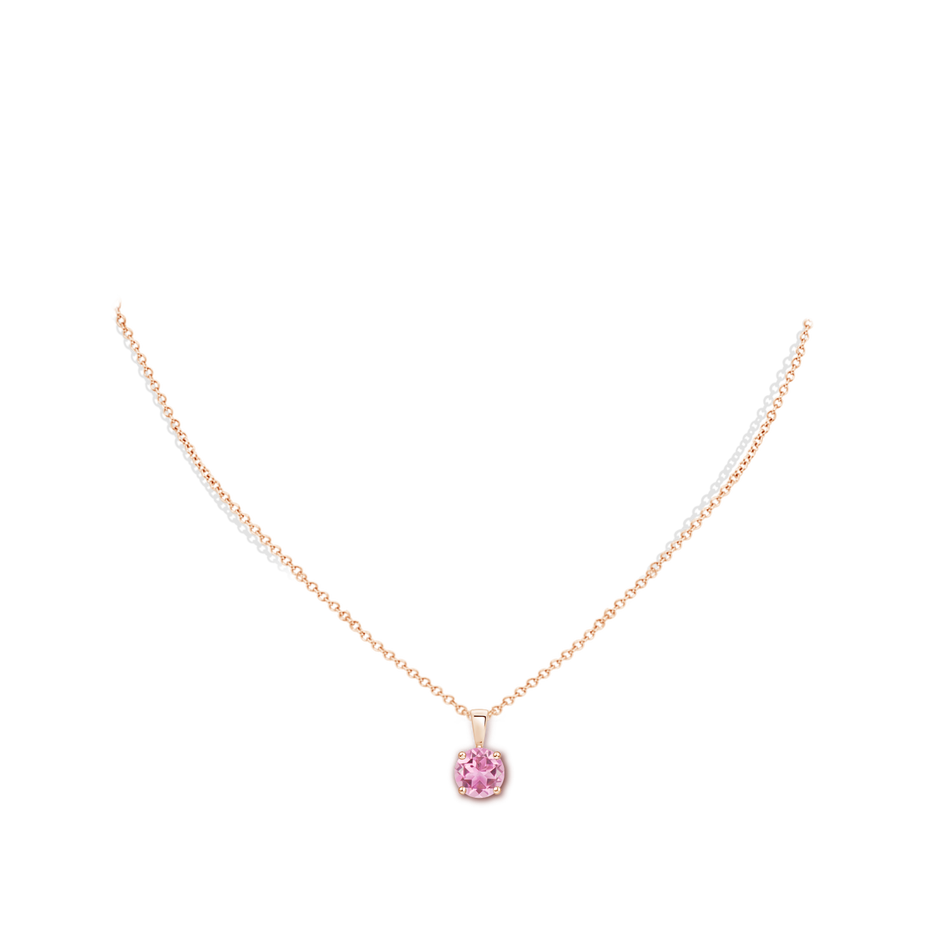 7mm AA Classic Round Pink Tourmaline Solitaire Pendant in Rose Gold pen